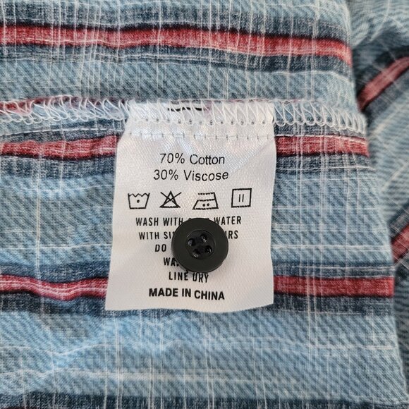 VatPave Men’s XXL Stripe Button-Down Short Sleeve Shirt, Blue/Red, Lightweight - Picture 6 of 8